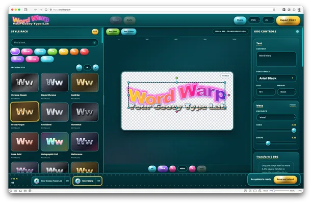 WordWarp text-art editor with a dimensional text composition