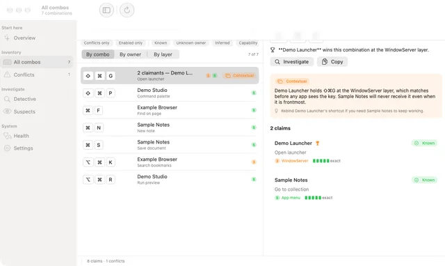 Shortking shortcut inventory with invented sample apps and key combinations