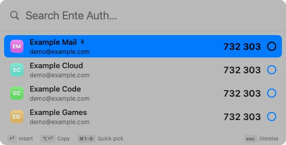 Gans menu-bar verification-code list