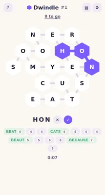 Dwindle word puzzle in its light theme