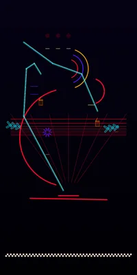 Tiltburst's Neon Drift source renderer preview with neon arcs, wireforms and a horizon grid