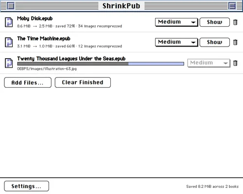 ShrinkPub EPUB compression results