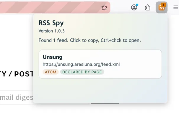 RSS Spy feed-discovery popup