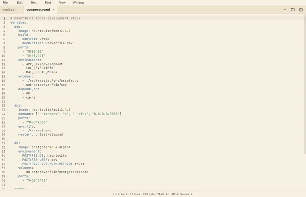 Planchette editing a Compose YAML file with syntax highlighting