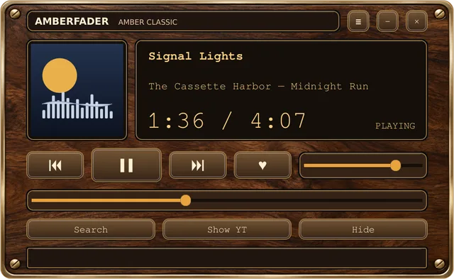 Amberfader player with the Amber Classic face playing a track