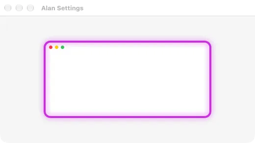 Alan's built-in mock window preview with a synthetic purple focus border